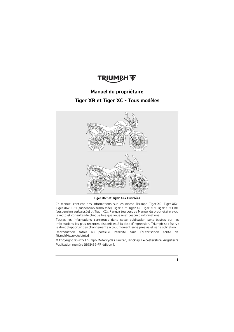 Imagen de la primera página del manual del dispositivo Tiger 800 XCx LRH (2017)