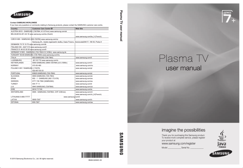 Imagen de la primera página del manual del dispositivo PS50C7000YP