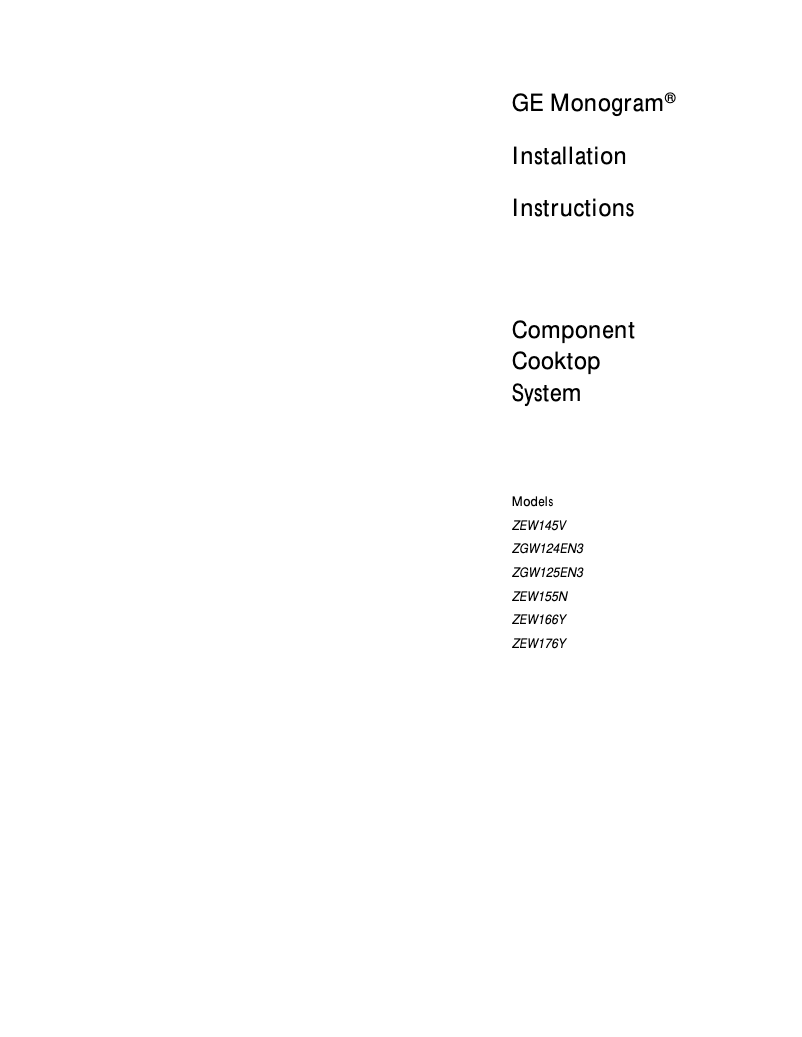 Página 1 del manual Guía de instalación GE ZGW124ENSS