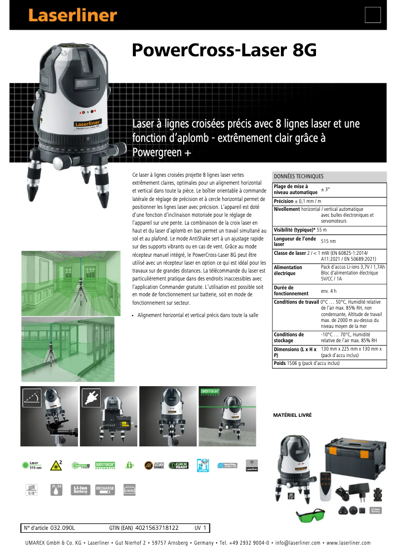 Página 1 del manual Ficha técnica Laserliner PowerCross-Laser 8G