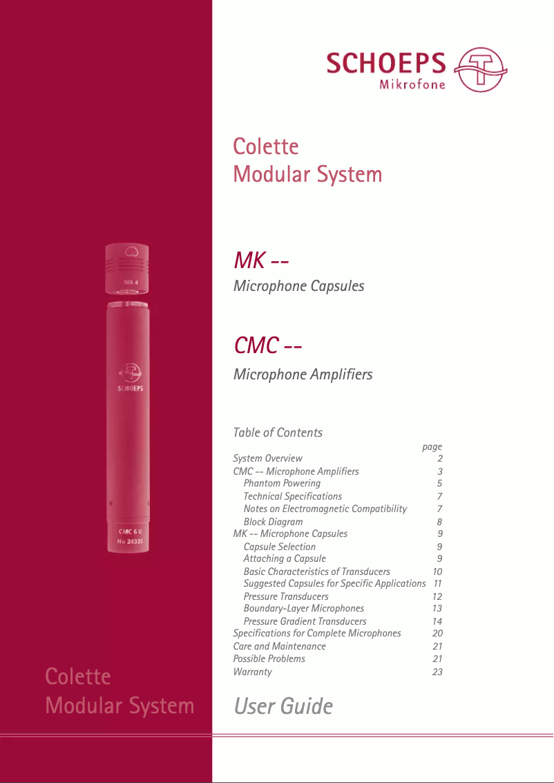 Página 1 del manual Manual de usuario Schoeps Colette CMC641