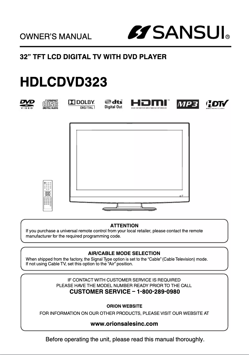 Página nº 1 - Manual de usuario Sansui HDLCDVD323