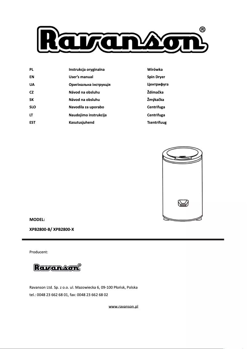 Imagen de la primera página del manual del dispositivo XPB2800