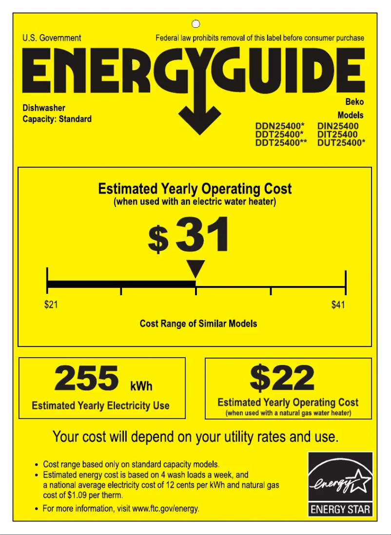 Página 1 del manual Etiqueta energética Beko DIT25400