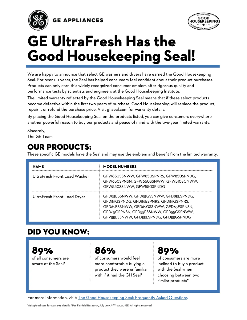 Página 1 del manual Información de garantía GE GFD85ESSNWW