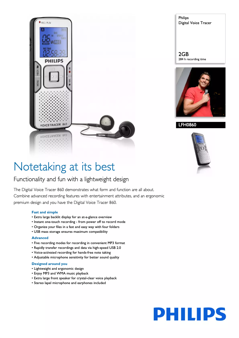 Imagen de la primera página del manual del dispositivo Digital Voice Tracer LFH0860