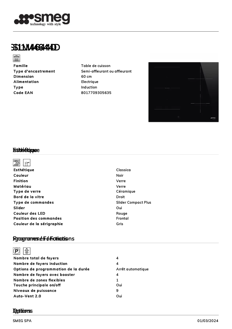 Página 1 del manual Ficha técnica Smeg SI1M4644D