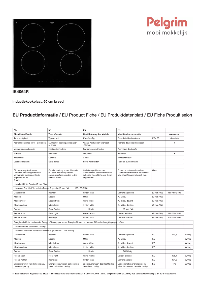 Página 1 del manual Ficha técnica Pelgrim IK4064R