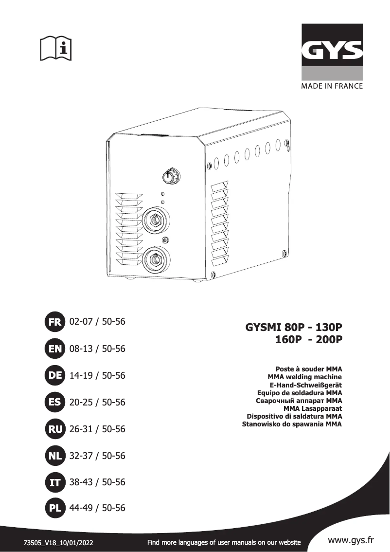 Imagen de la primera página del manual del dispositivo GYSMI 200P