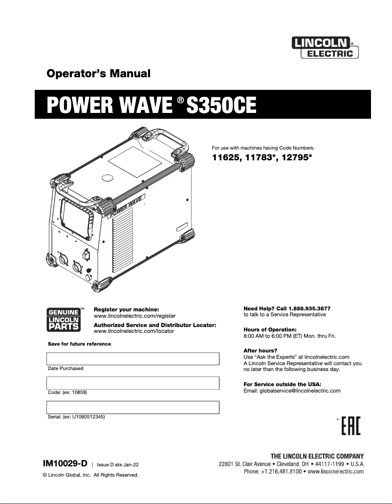 Página nº 1 - Manual de usuario Lincoln Electric Wave S350