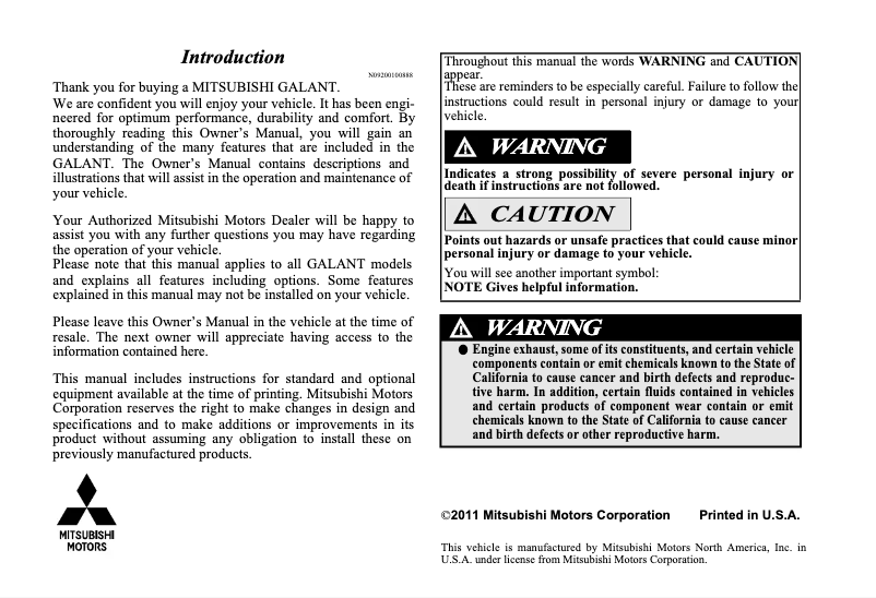 Imagen de la primera página del manual del dispositivo Galant (2012)