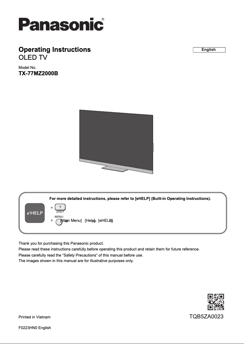 Imagen de la primera página del manual del dispositivo TX-77MZ2000B