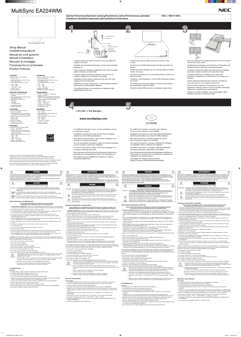 Imagen de la primera página del manual del dispositivo MultiSync EA224WMi