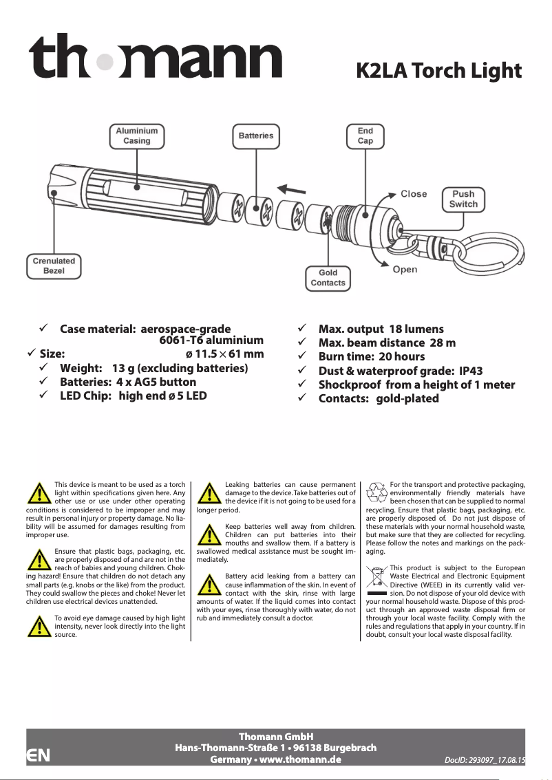 Imagen de la primera página del manual del dispositivo K2LA
