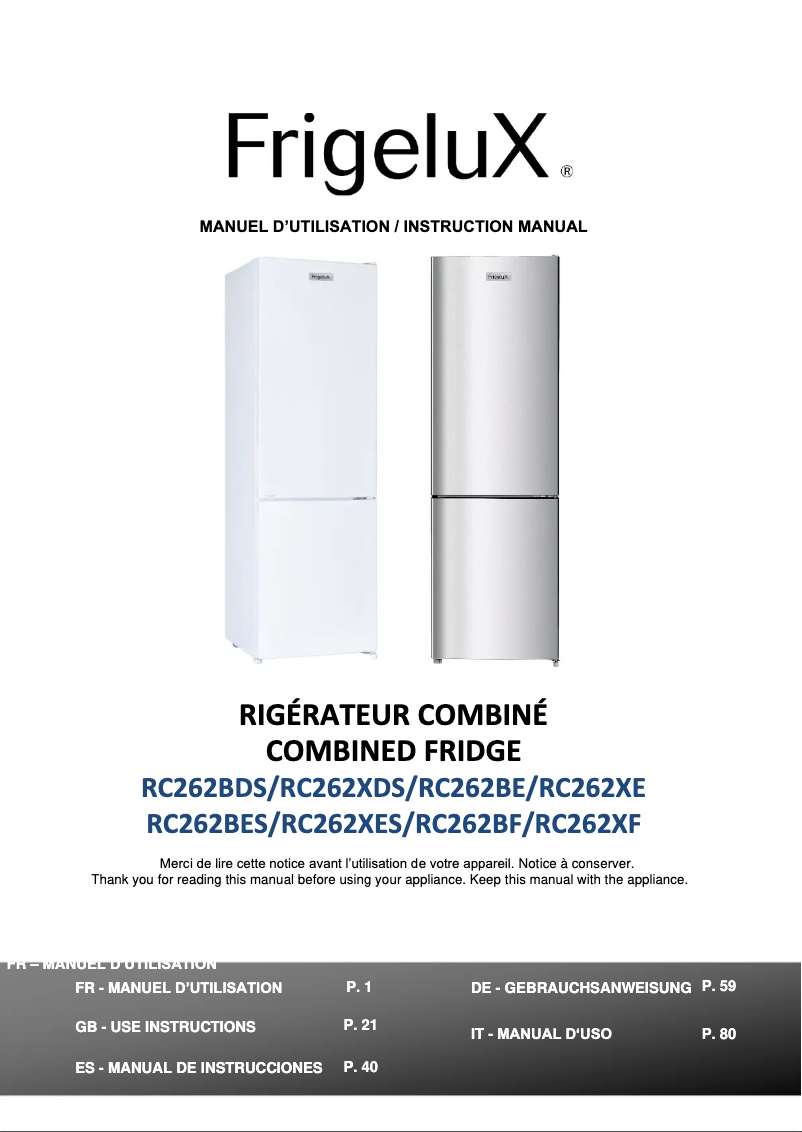 Imagen de la primera página del manual del dispositivo RC262BE