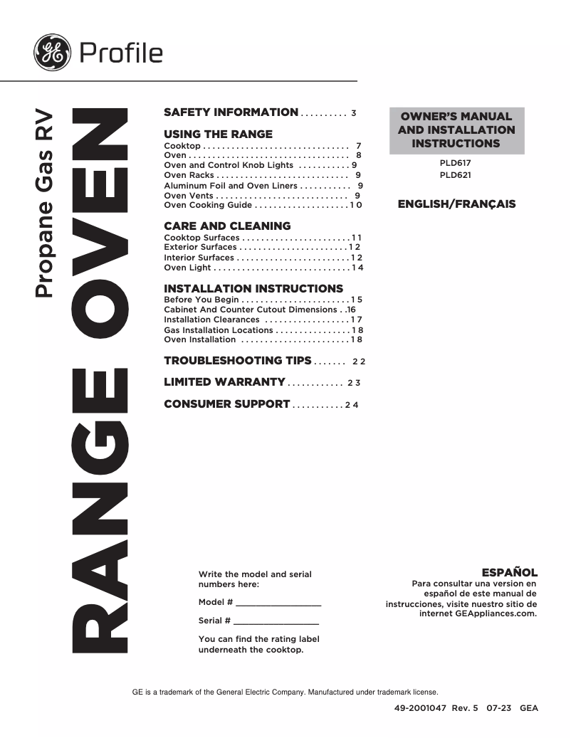 Imagen de la primera página del manual del dispositivo Profile PLD617RTSS