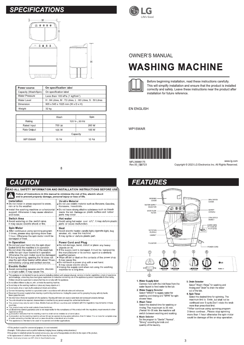 Imagen de la primera página del manual del dispositivo WP15WAR