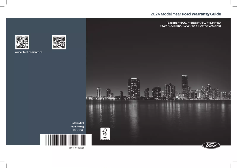 Página 1 del manual Información de garantía Ford Mustang (2024)