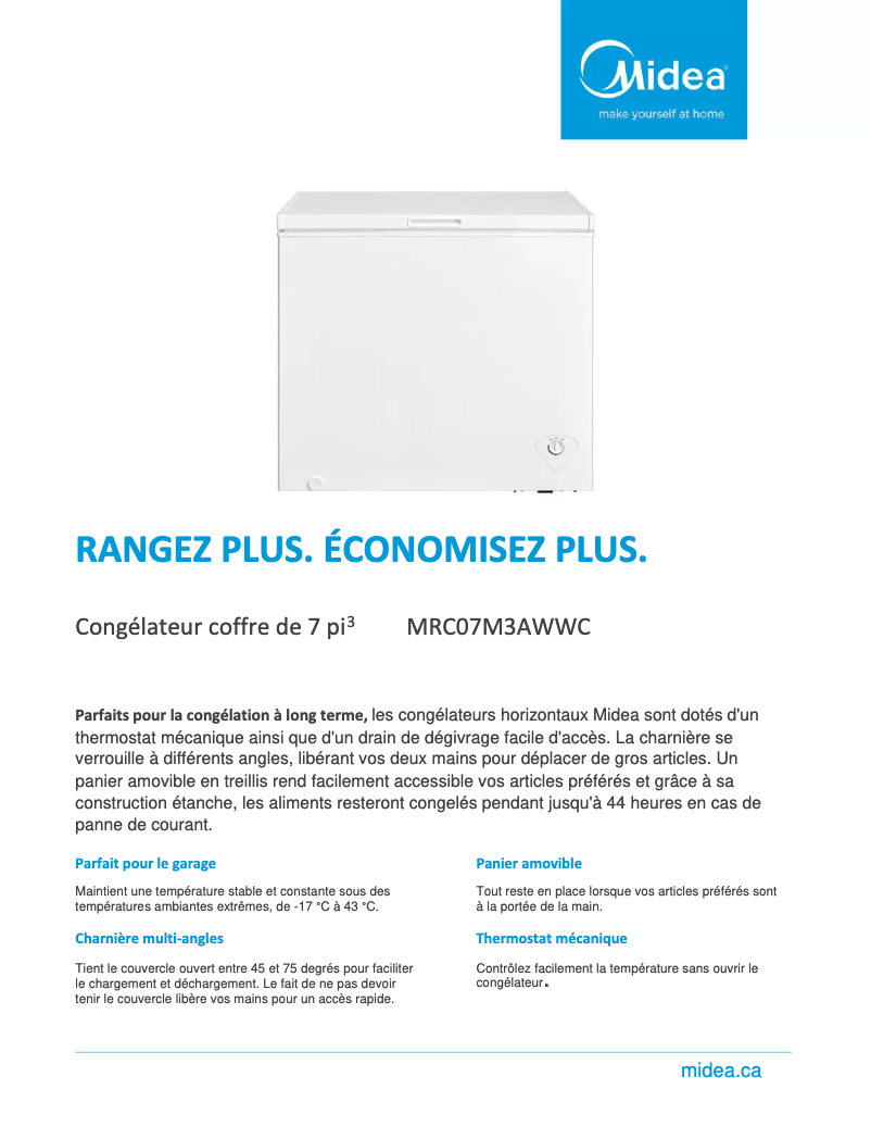 Página 1 del manual Ficha técnica Midea MRC07M3AWWC