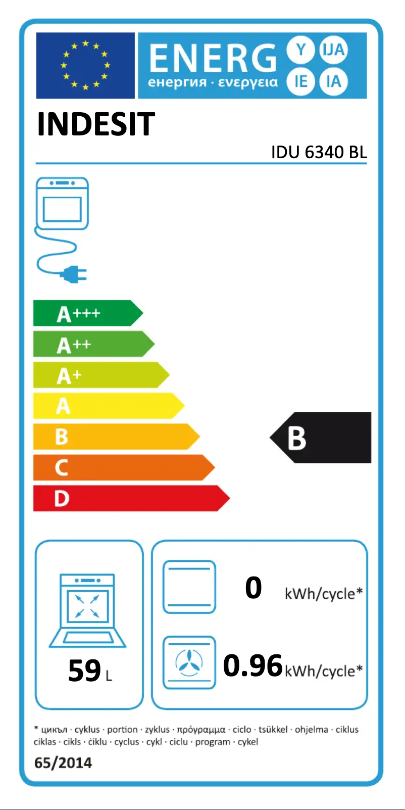 Página 1 del manual Etiqueta energética Indesit IDU 6340 BL
