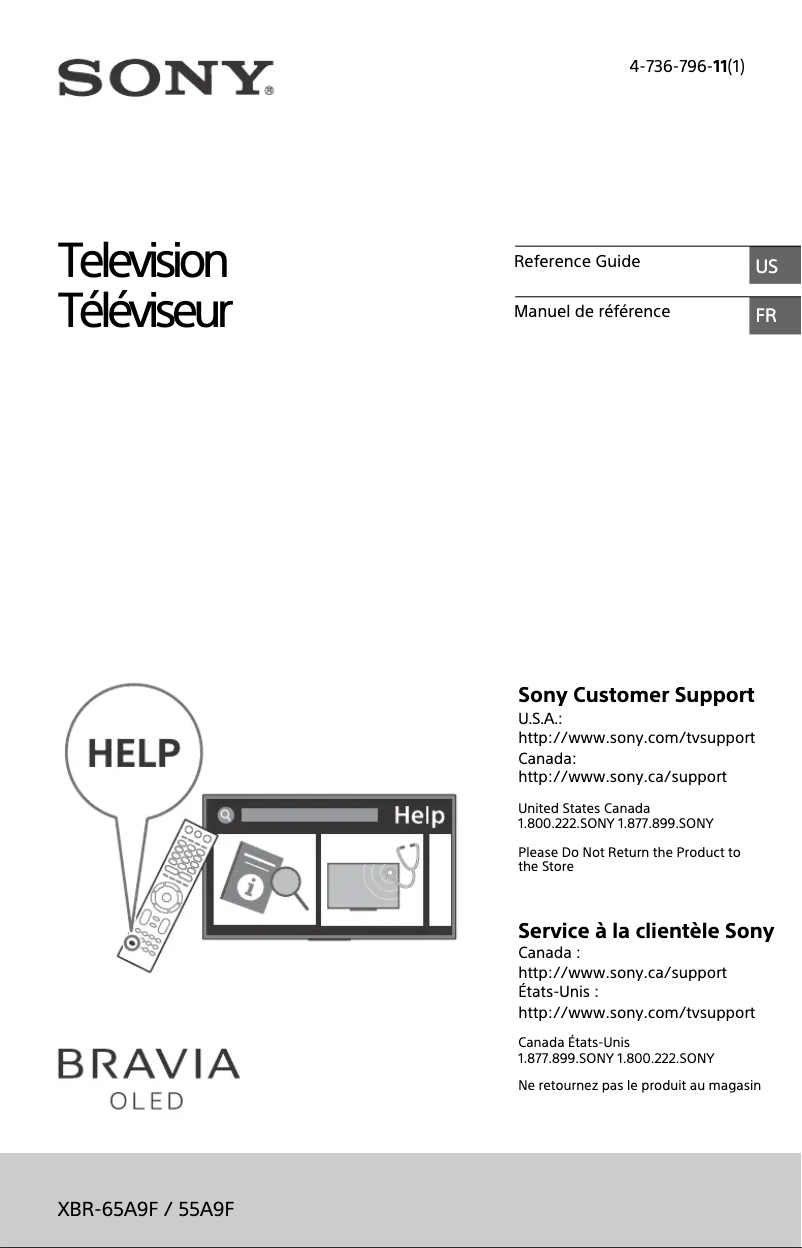 Imagen de la primera página del manual del dispositivo Bravia XBR-55A9F