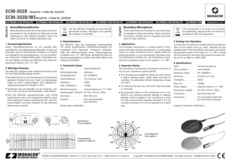 Imagen de la primera página del manual del dispositivo ECM-302B
