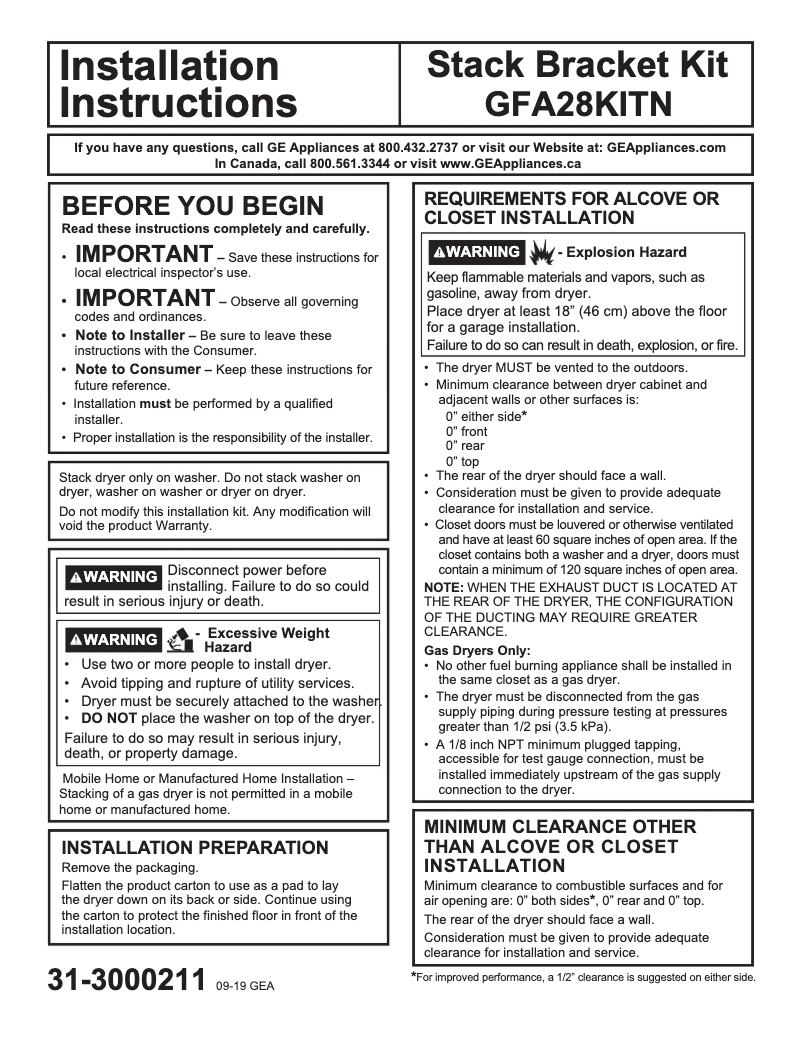 Página 1 del manual Manual de usuario GE GFA28KITN