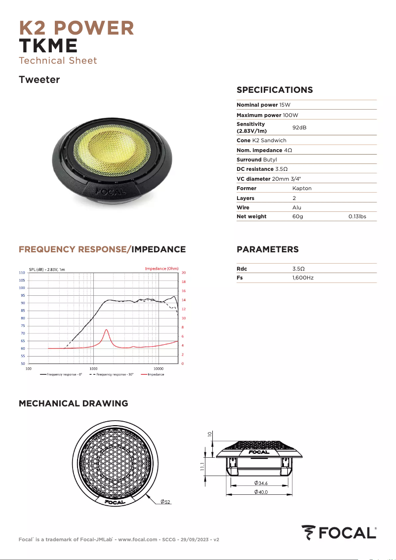 Página 1 del manual Ficha técnica Focal K2 Power Evo ES 100 KE