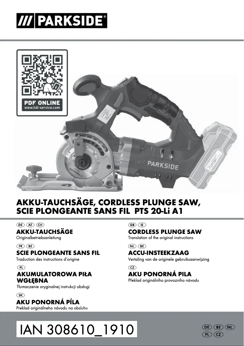 Página 1 del manual Manual de usuario Parkside PDRA 20-Li A1