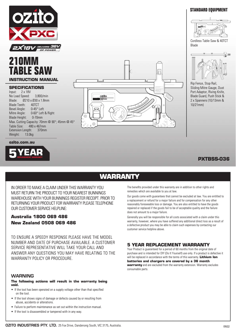Imagen de la primera página del manual del dispositivo PXTBSS-036