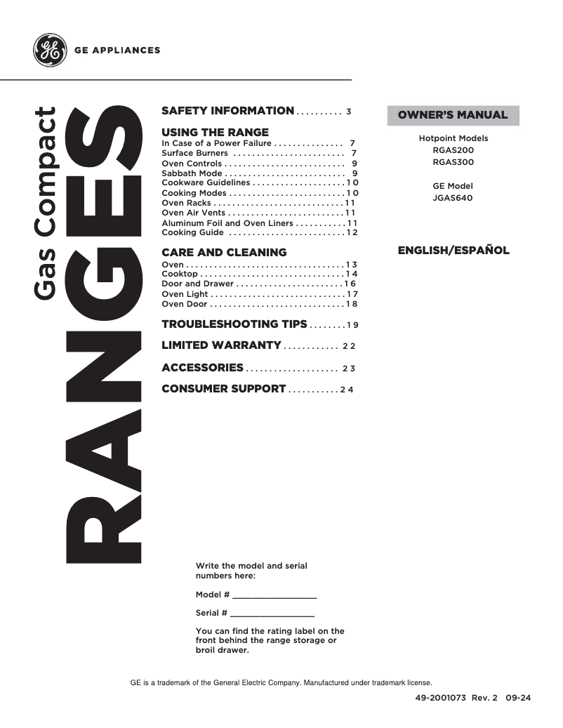 Imagen de la primera página del manual del dispositivo JGAS640RMSS