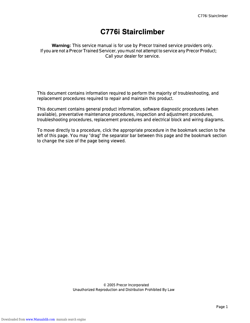 Imagen de la primera página del manual del dispositivo C7876i Stairclimber