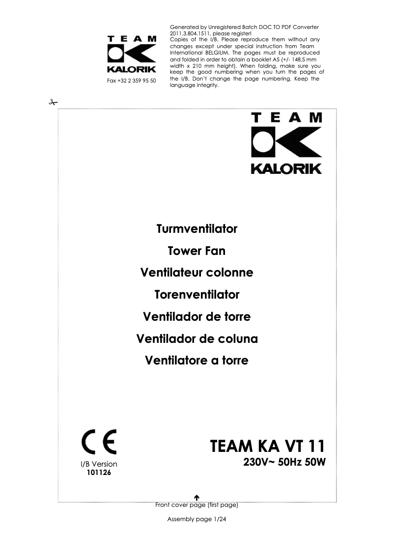 Imagen de la primera página del manual del dispositivo KA VT 11