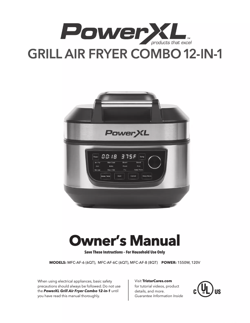 Página 1 del manual Manual de usuario PowerXL Grill Air Fryer Combo 12-in-1 MFC-AF-6C