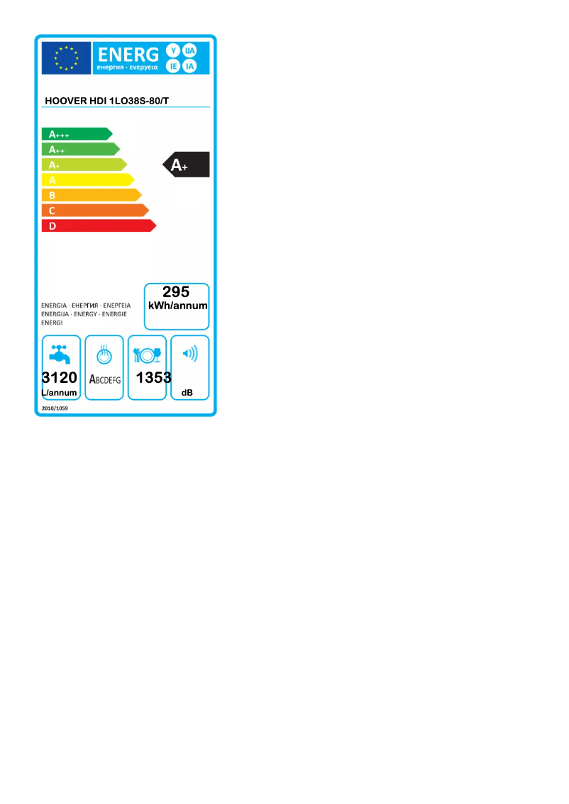 Página 1 del manual Etiqueta energética Hoover HDI 1LO38S-80/T