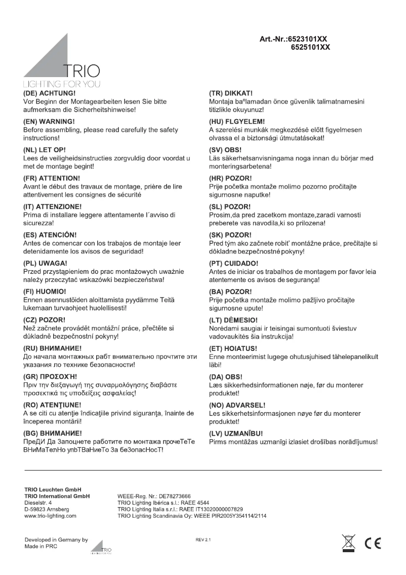 Página 1 del manual Manual de usuario Trio Lighting Core 652510106