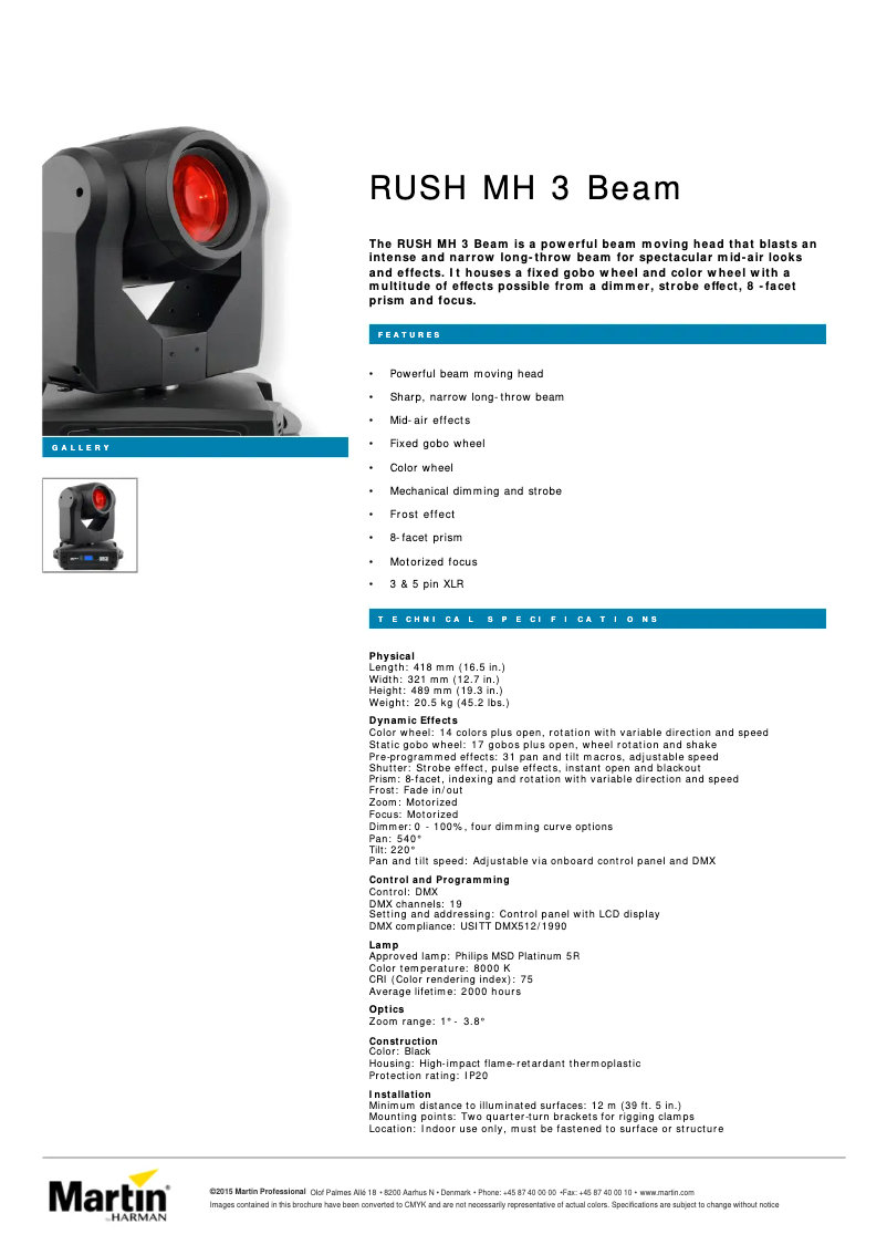 Página 1 del manual Ficha técnica Martin RUSH MH 3 Beam