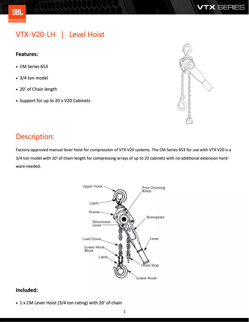 Página 1 del manual Ficha técnica JBL VTX V20