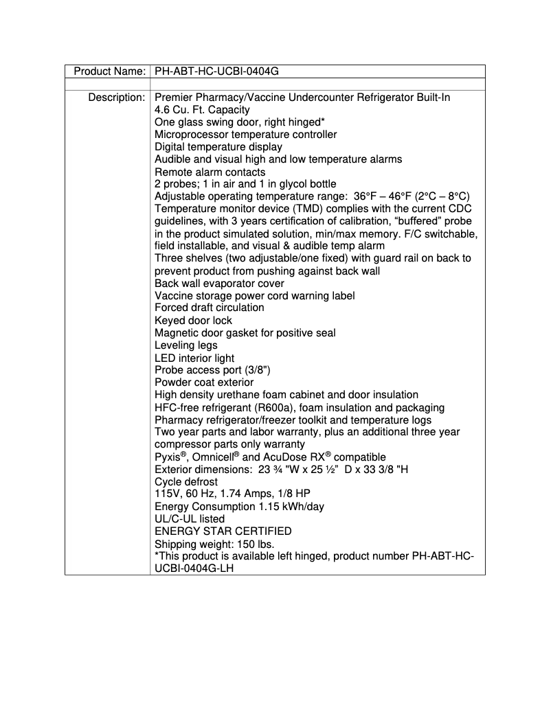 Página nº 1 - Ficha técnica American BioTech Supply PH-ABT-HC-UCBI-0404G