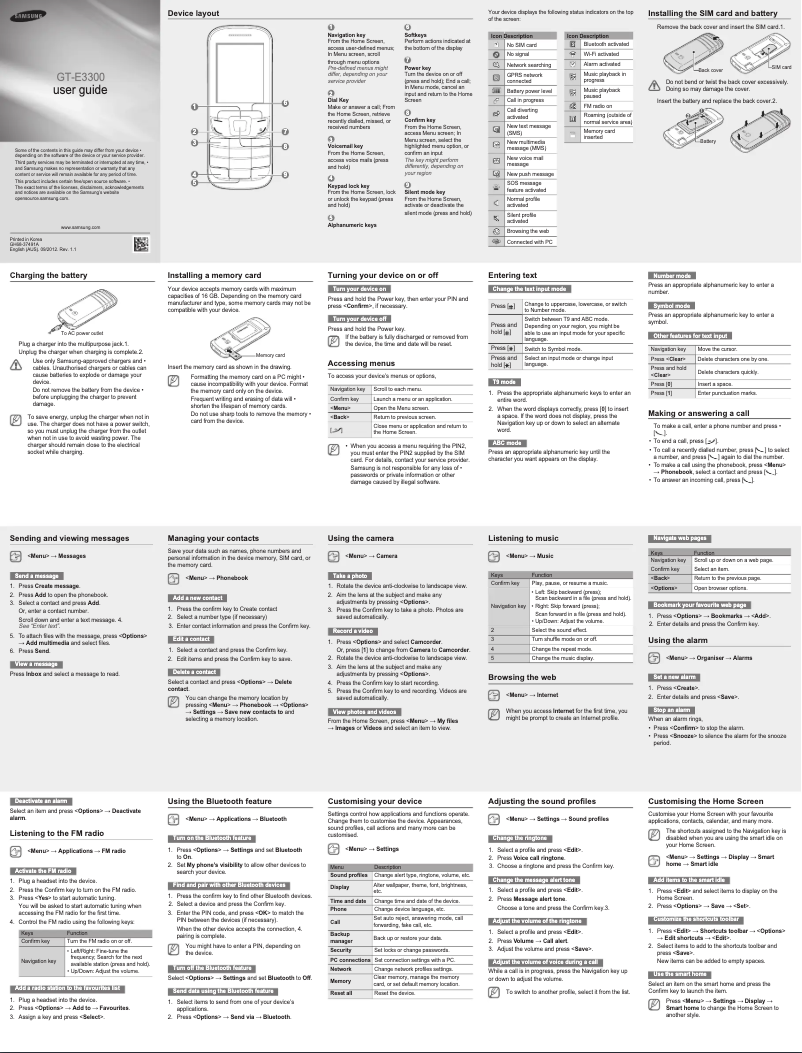 Imagen de la primera página del manual del dispositivo GT-E3300