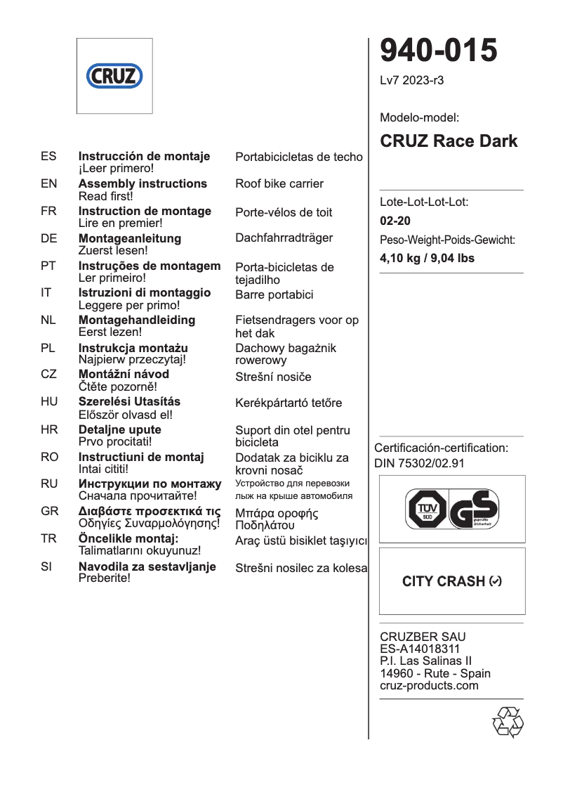 Página nº 1 - Instrucciones / montaje Cruz Race Dark