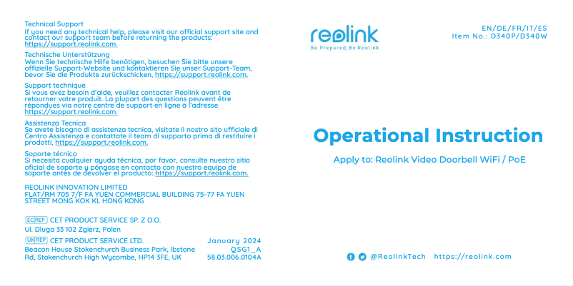 Imagen de la primera página del manual del dispositivo Video Doorbell WiFi