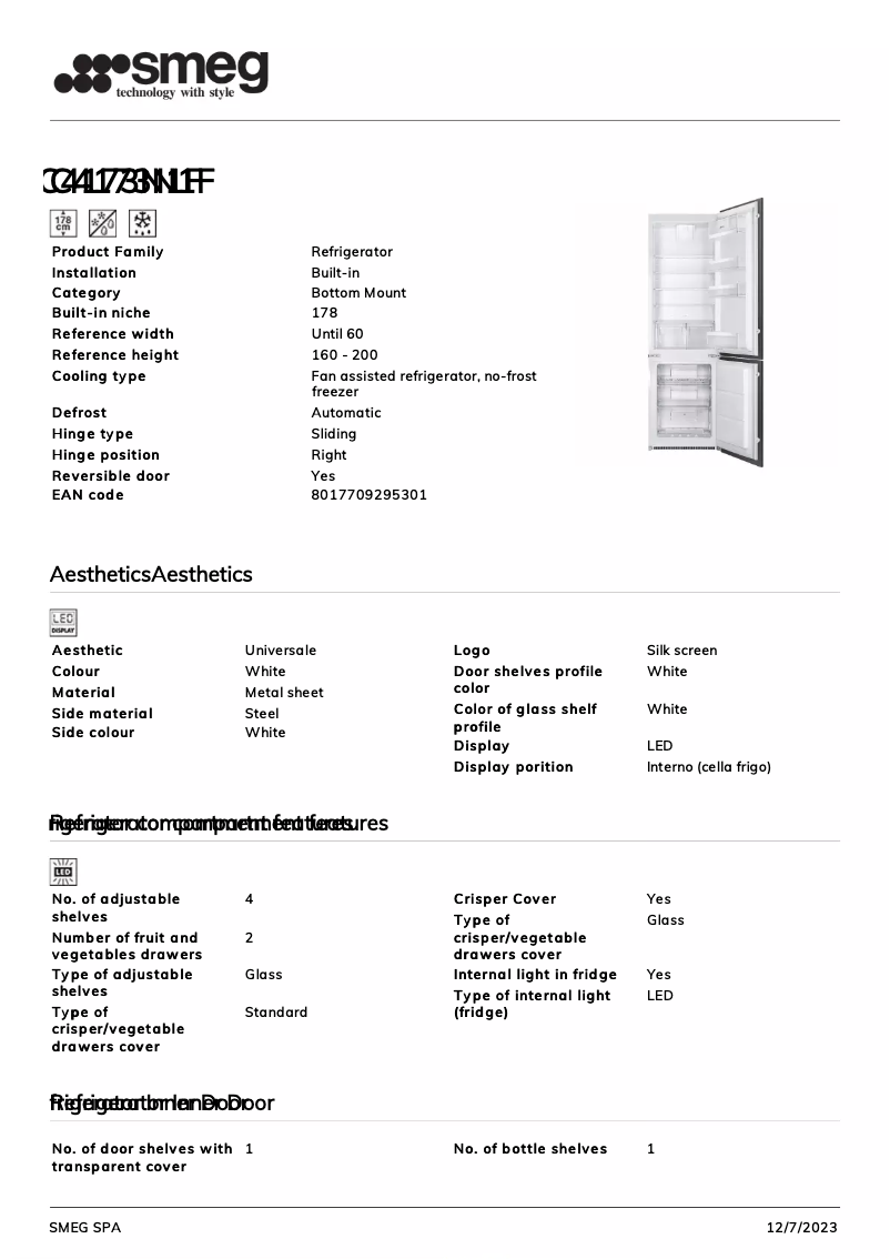 Página 1 del manual Ficha técnica Smeg C4173N1F