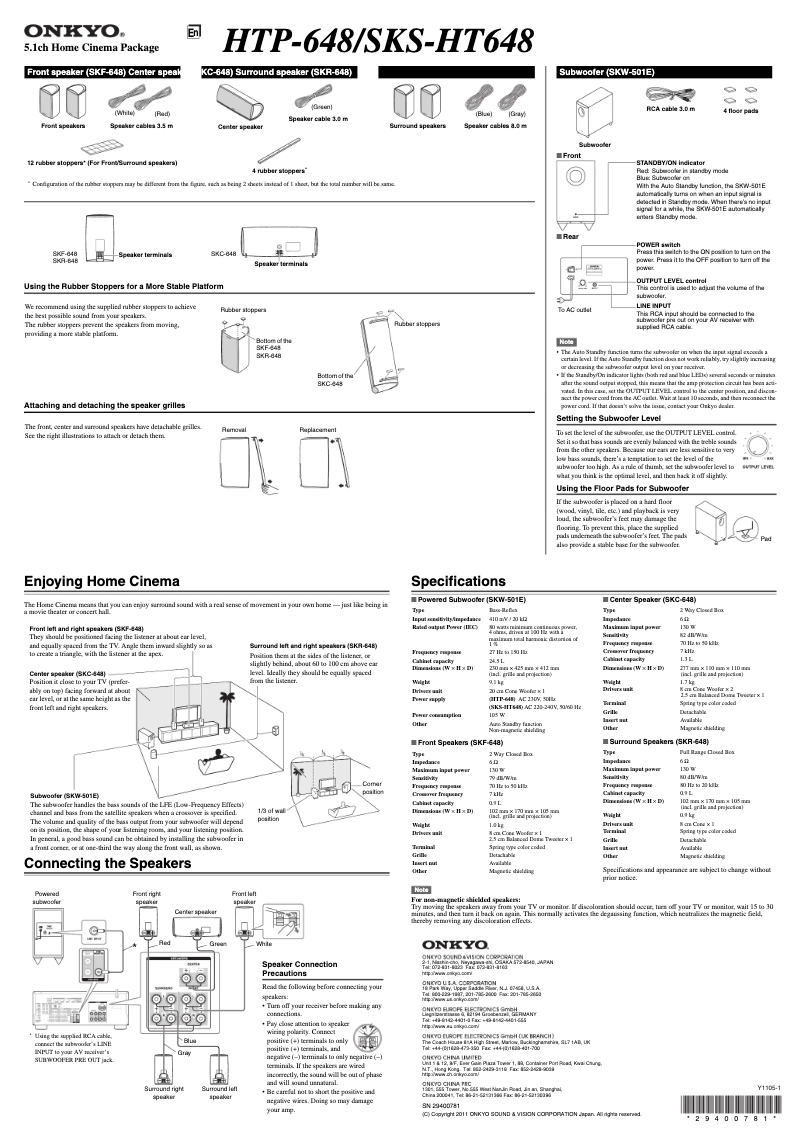 Página 1 del manual Manual de usuario Onkyo SKS-HT648