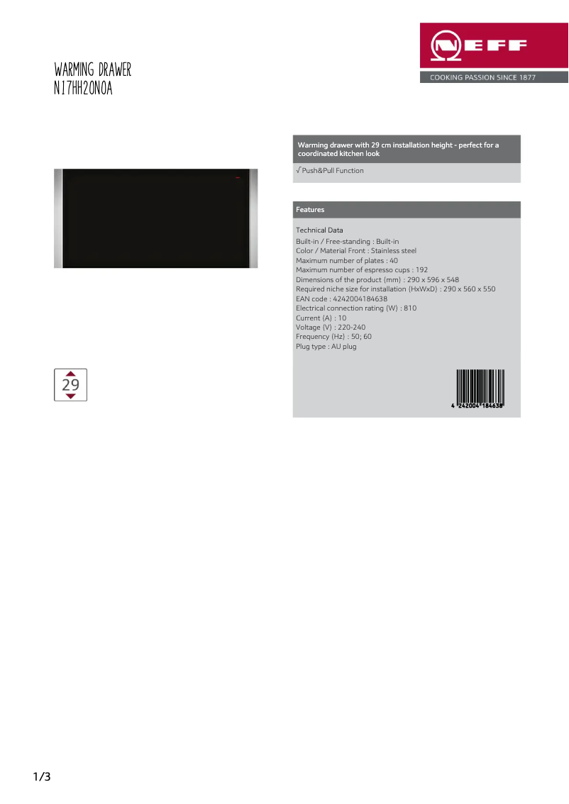 Página 1 del manual Ficha técnica Neff N17HH20N0A