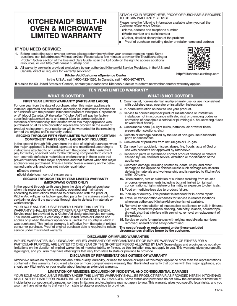 Página 1 del manual Información de garantía KitchenAid KMHC319ESS