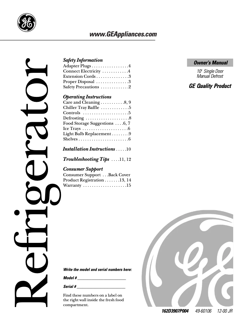 Imagen de la primera página del manual del dispositivo GMS10AAMLWW