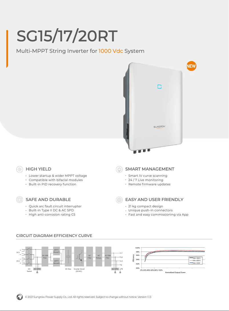 Página 1 del manual Ficha técnica Sungrow SG15RT