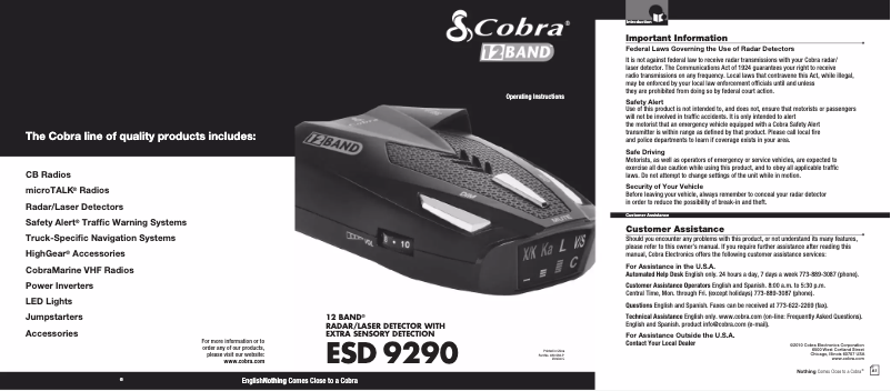 Página nº 1 - Manual de usuario Cobra ESD 9290