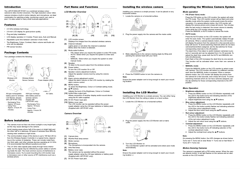 Imagen de la primera página del manual del dispositivo LSP-R1001P